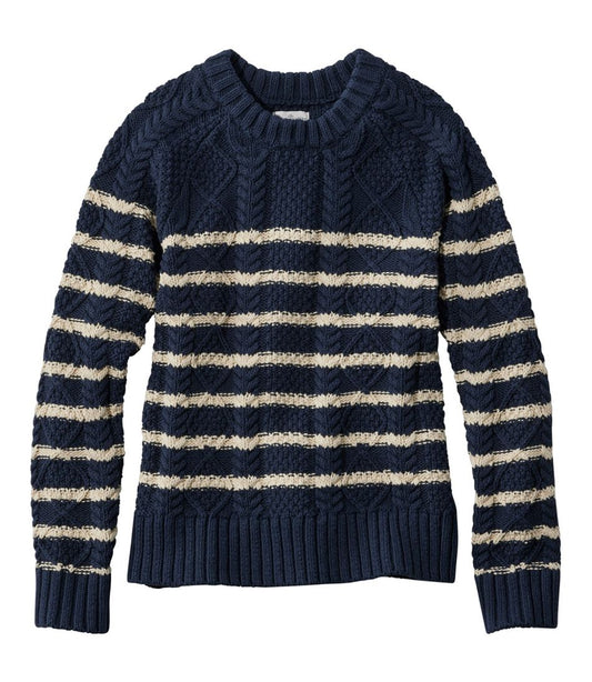 L.L.Bean | Women's Signature Cotton Fisherman Sweater, Crewneck Stripe