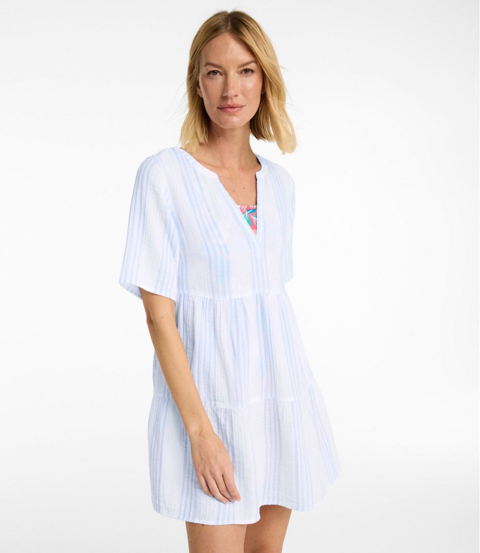 L.L.Bean | Women's Cloud Gauze Cover-Up, Tiered Dress Print