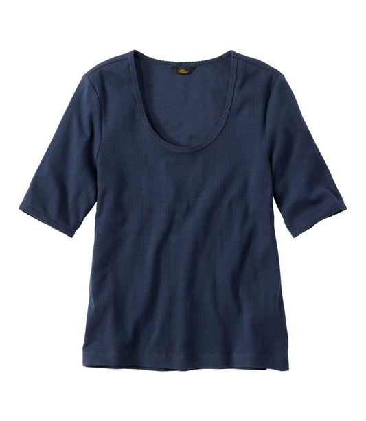 L.L.Bean | Women's Signature Premium Essential Pointelle Tee, Elbow-Sleeve Scoopneck