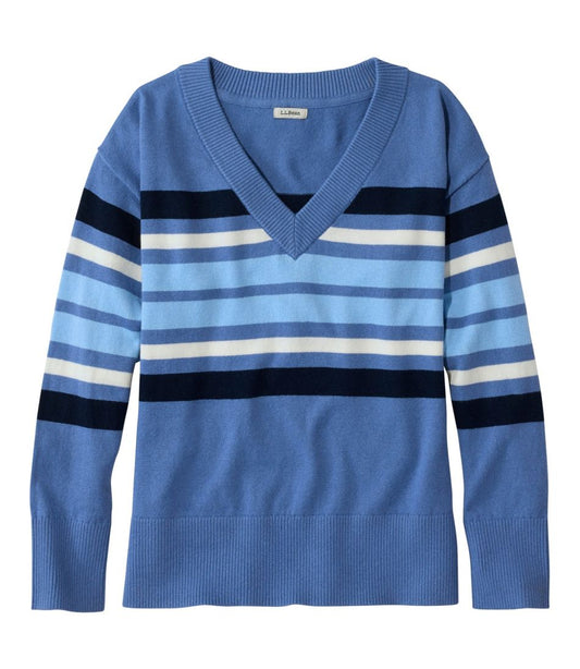 L.L.Bean | Women's Cotton/Cashmere Sweater, V-Neck Stripe