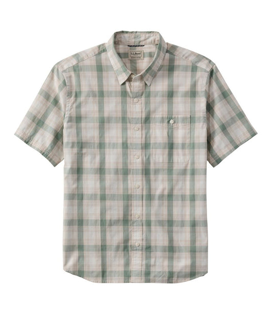L.L.Bean | Men's Comfort Stretch Performance® Chambray Shirt, Short-Sleeve, Slightly Fitted Untucked Fit, Plaid