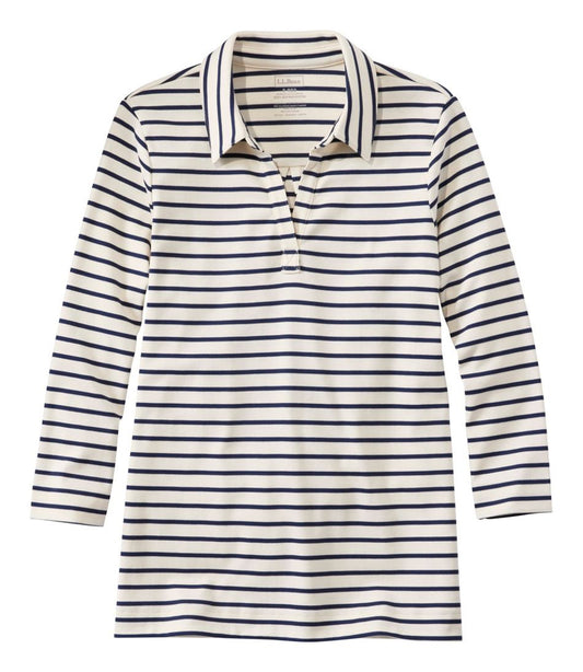 L.L.Bean | Women's Pima Cotton Tee, Three-Quarter-Sleeve Polo Stripe