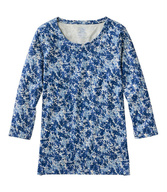 L.L.Bean | Women's Pima Cotton Shaped Jewelneck Tee, Three-Quarter-Sleeve Print