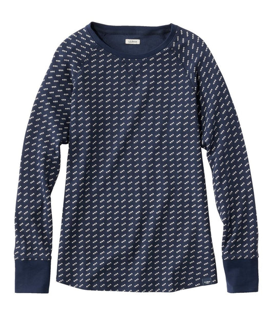 L.L.Bean | Women's Unshrinkable Mini-Waffle Tee, Long-Sleeve Crewneck Stripe