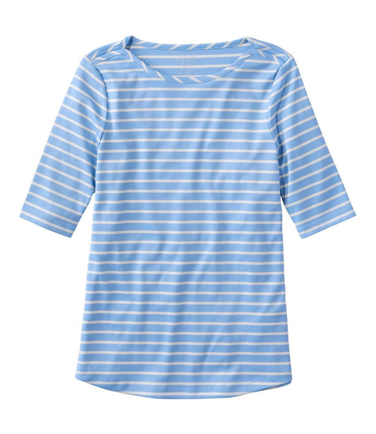 L.L.Bean | Women's Pima Cotton Tee, Elbow-Sleeve Boatneck Stripe