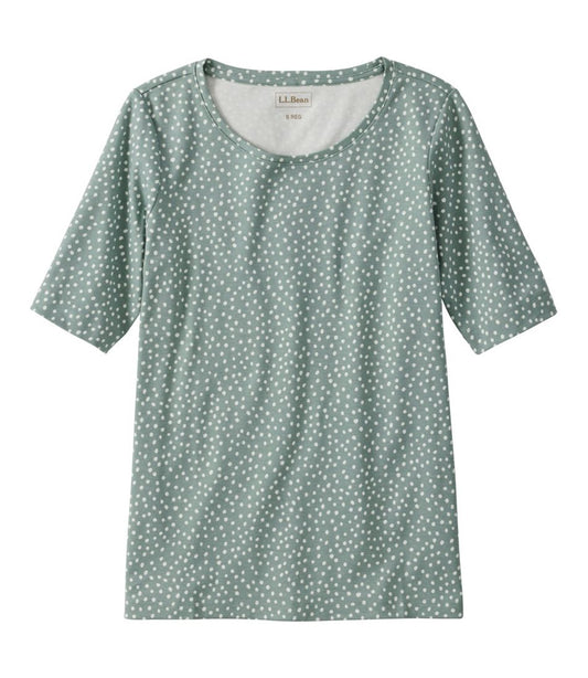 L.L.Bean | Women's L.L.Bean Jewelneck Tee, Elbow-Sleeve Print