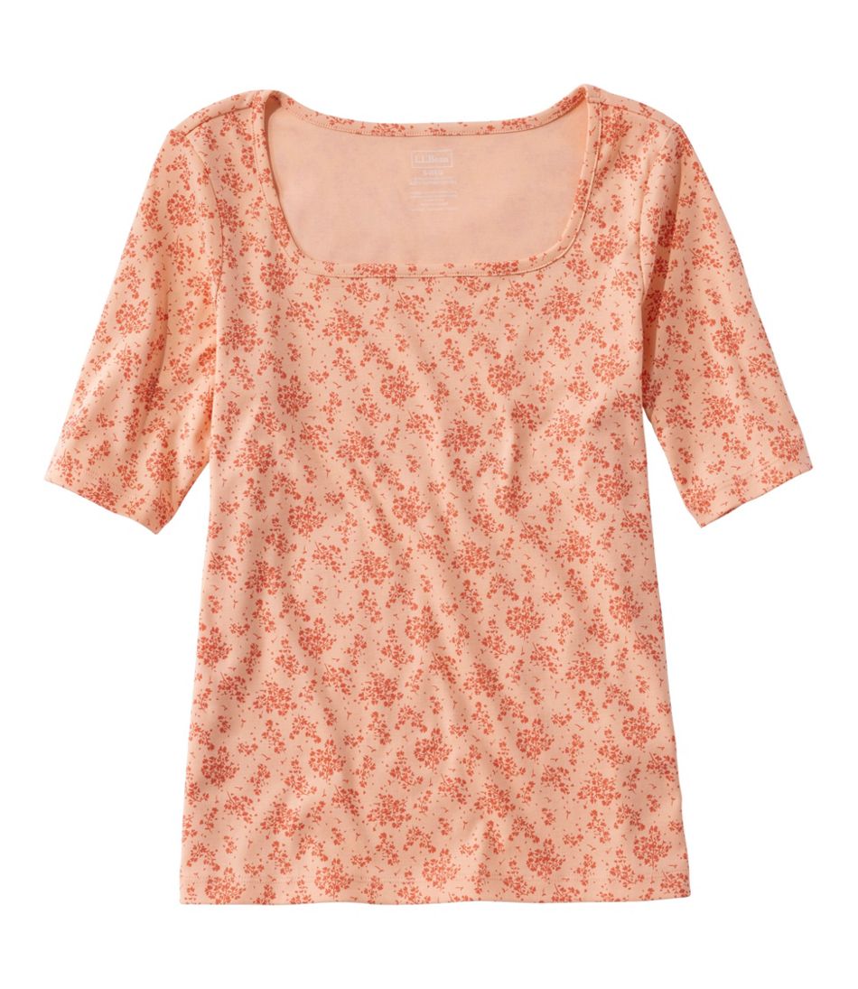 L.L.Bean | Women's Pima Cotton Tee, Soft Squareneck Elbow-Sleeve