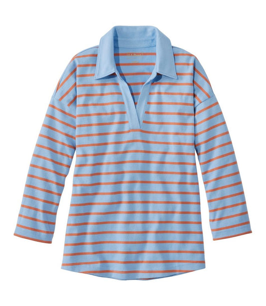 L.L.Bean | Women's Heritage Mariner Top, Splitneck Polo Three-Quarter-Sleeve Stripe