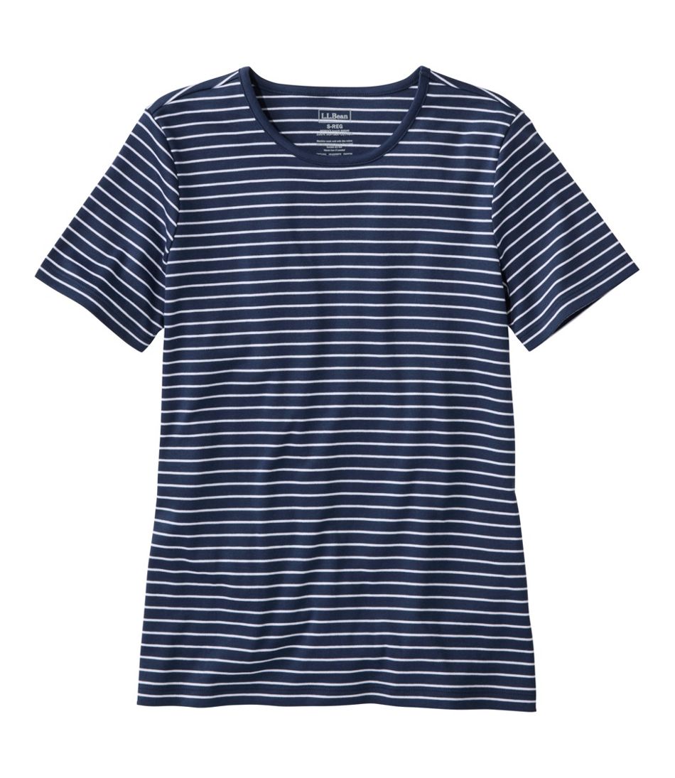 L.L.Bean | Women's Pima Cotton Tee, Short-Sleeve Crewneck Stripe