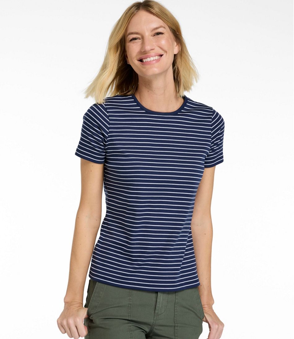 L.L.Bean | Women's Pima Cotton Tee, Short-Sleeve Crewneck Stripe
