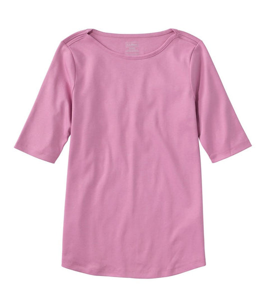 L.L.Bean | Women's Pima Cotton Tee, Elbow-Sleeve Boatneck