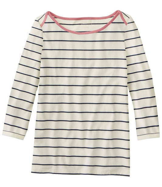 L.L.Bean | Women's Soft Stretch Supima-Blend Tee, Three-Quarter-Sleeve Boatneck Stripe