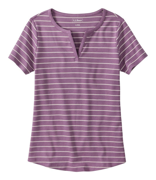 L.L.Bean | Women's L.L.Bean Tee, Short-Sleeve Notch-Neck Stripe