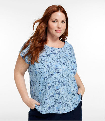 L.L.Bean | Women's Linen/Cotton Tee, Short-Sleeve Scoopneck Print