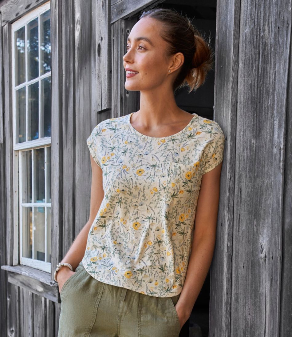 L.L.Bean | Women's Linen/Cotton Tee, Short-Sleeve Scoopneck Print