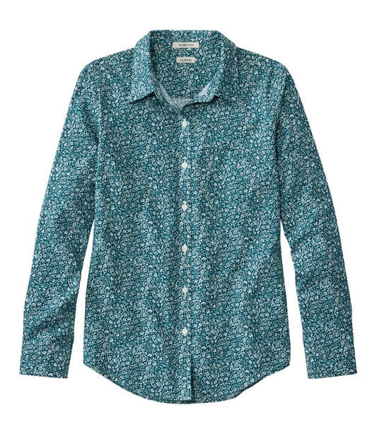 L.L.Bean | Women's Wrinkle-Free Pinpoint Oxford Shirt, Relaxed Fit Long-Sleeve Print