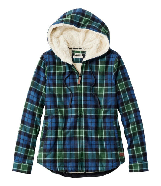 L.L.Bean | Women's Scotch Plaid Flannel Shirt, Sherpa-Lined Zip Hoodie