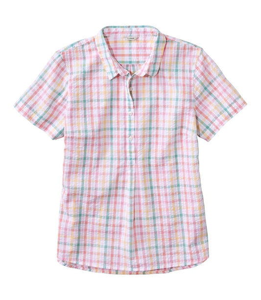 L.L.Bean | Women's Vacationland Seersucker Shirt, Short-Sleeve Popover Plaid