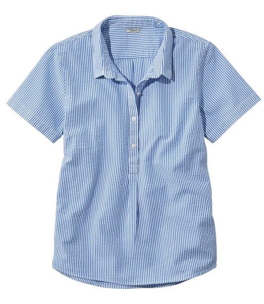 L.L.Bean | Women's Vacationland Seersucker Shirt, Short-Sleeve Popover Stripe