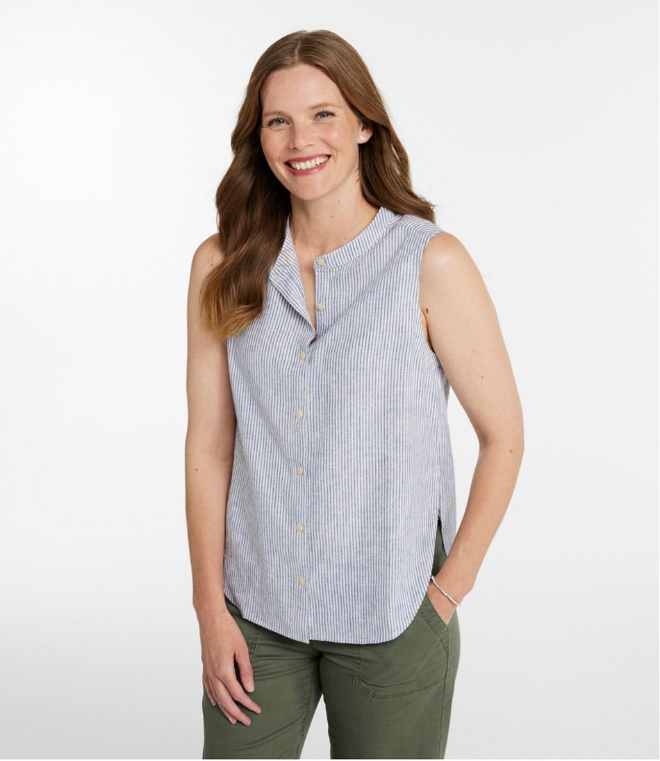 L.L.Bean | Women's Signature Linen-Blend Button-Front Shirt, Sleeveless