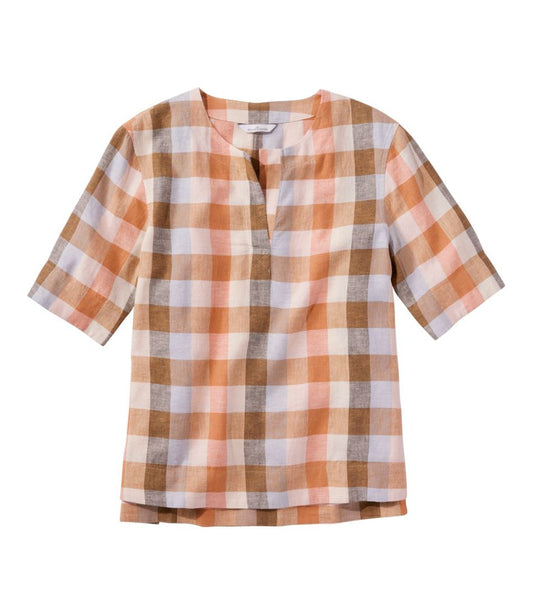 L.L.Bean | Women's Signature Linen-Blend Splitneck Shirt, Short-Sleeve
