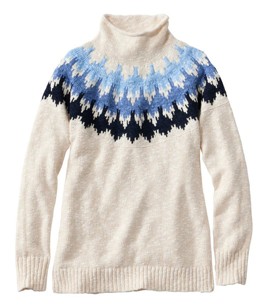 L.L.Bean | Women's Cotton Ragg Sweater, Funnelneck Pullover Fair Isle