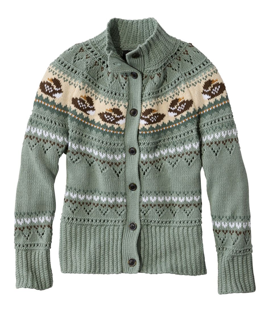 L.L.Bean | Women's Signature Cotton Fisherman Sweater, Short Cardigan Fair Isle
