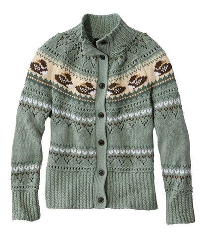 L.L.Bean | Women's Signature Cotton Fisherman Sweater, Short Cardigan Fair Isle