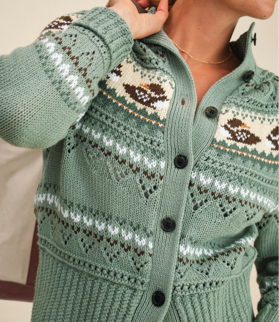 L.L.Bean | Women's Signature Cotton Fisherman Sweater, Short Cardigan Fair Isle