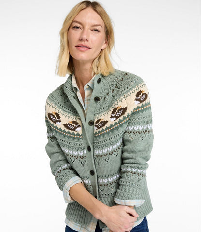L.L.Bean | Women's Signature Cotton Fisherman Sweater, Short Cardigan Fair Isle
