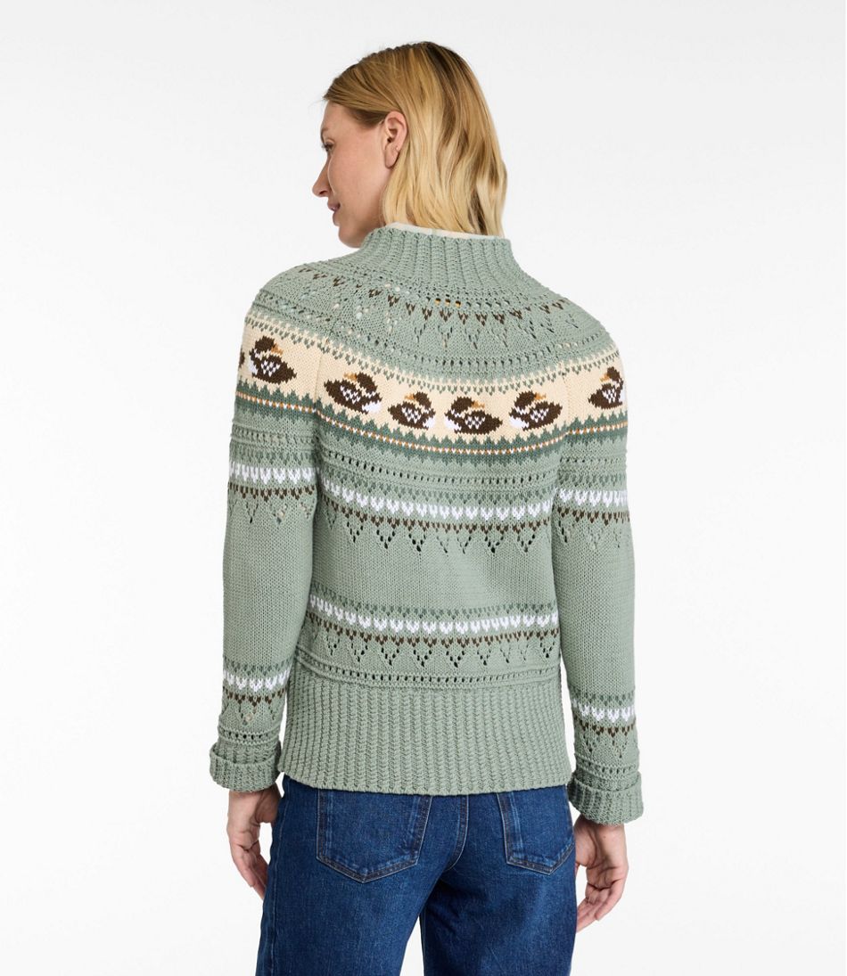 L.L.Bean | Women's Signature Cotton Fisherman Sweater, Short Cardigan Fair Isle