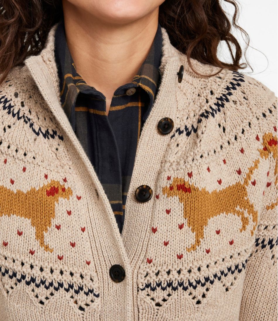 L.L.Bean | Women's Signature Cotton Fisherman Sweater, Short Cardigan Fair Isle