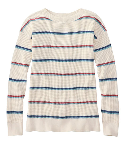 L.L.Bean | Women's Sunwashed Waffle Sweater, Pullover Stripe