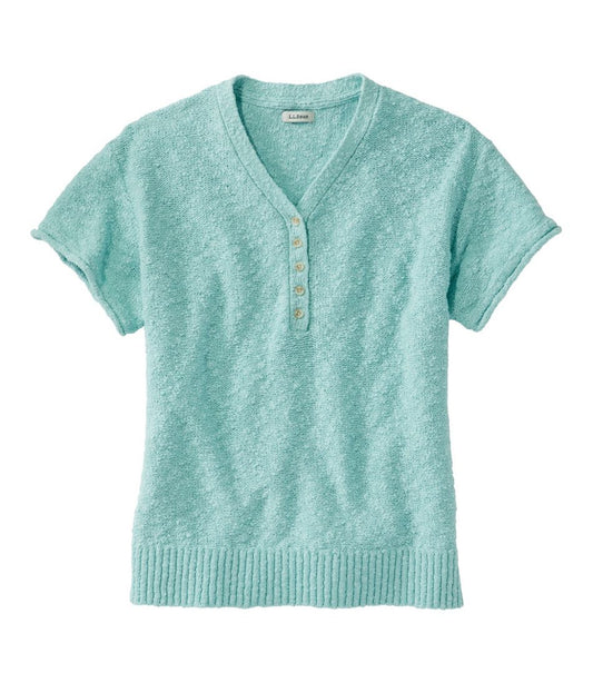 L.L.Bean | Women's Midweight Cotton Slub Sweater, Henley Short-Sleeve