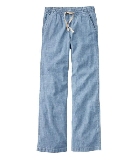 L.L.Bean | Women's Lakewashed Pull-On Chinos, Mid-Rise Wide-Leg Chambray