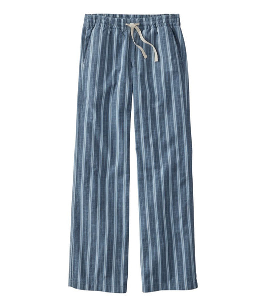 L.L.Bean | Women's Lakewashed Pull-On Chinos, Mid-Rise Wide-Leg Stripe Chambray