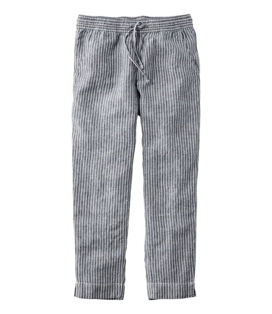 L.L.Bean | Women's Premium Linen Pull-On Ankle Pants, Mid-Rise Tapered-Leg Stripe