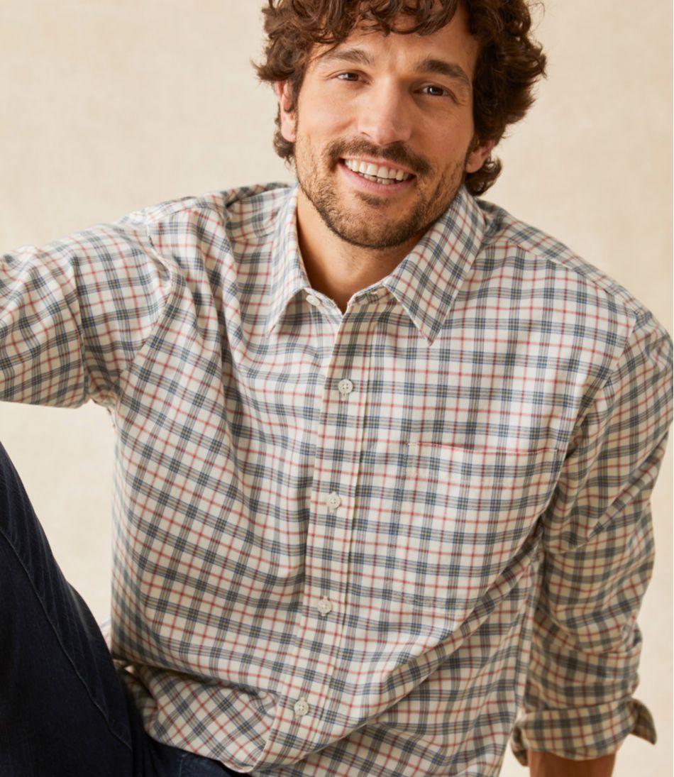 L.L.Bean | Men's Wrinkle-Free Ultrasoft Brushed Cotton Shirt, Long-Sleeve, Slightly Fitted Untucked Fit