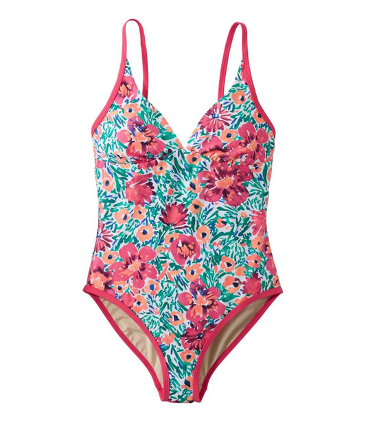 L.L.Bean | Women's Coastal Essentials Swimwear, V-Neck Tanksuit Print