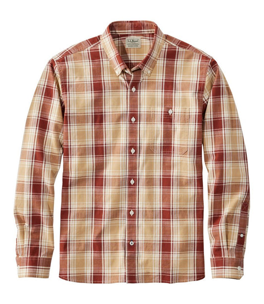 L.L.Bean | Men's Comfort Stretch® Chambray Shirt, Long-Sleeve, Slightly Fitted Untucked Fit, Plaid
