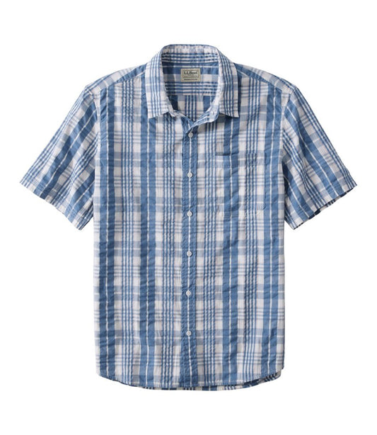L.L.Bean | Men's Organic Cotton Seersucker Shirt, Short-Sleeve, Slightly Fitted, Plaid