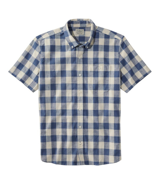 L.L.Bean | Men's Comfort Stretch® Chambray Shirt, Slightly Fitted Untucked Fit, Short-Sleeve, Plaid