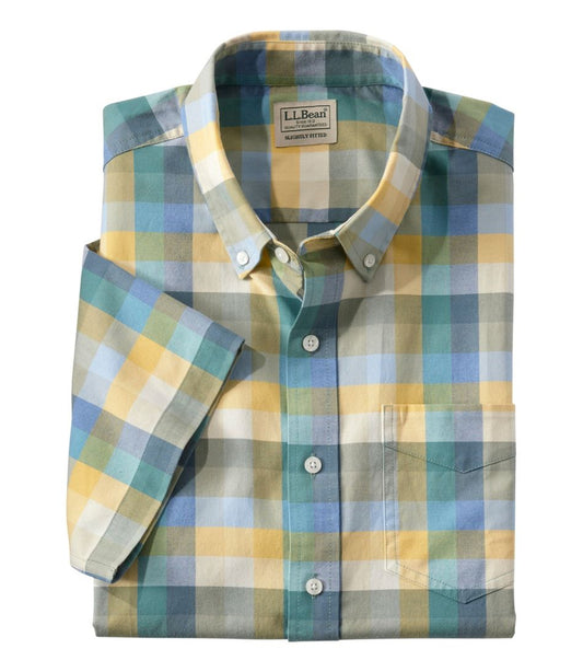 L.L.Bean | Men's Comfort Stretch® Oxford, Slightly Fitted Untucked Fit, Short-Sleeve, Plaid