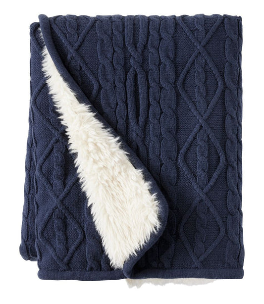 L.L.Bean | 1912 Heritage Knit Faux Fur Throw, Cable