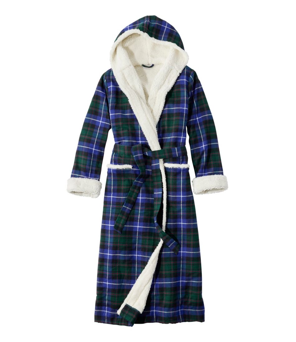 L.L.Bean | Women's Scotch Plaid Flannel Robe, Sherpa-Lined Long