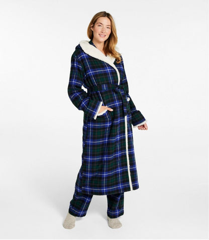 L.L.Bean | Women's Scotch Plaid Flannel Robe, Sherpa-Lined Long