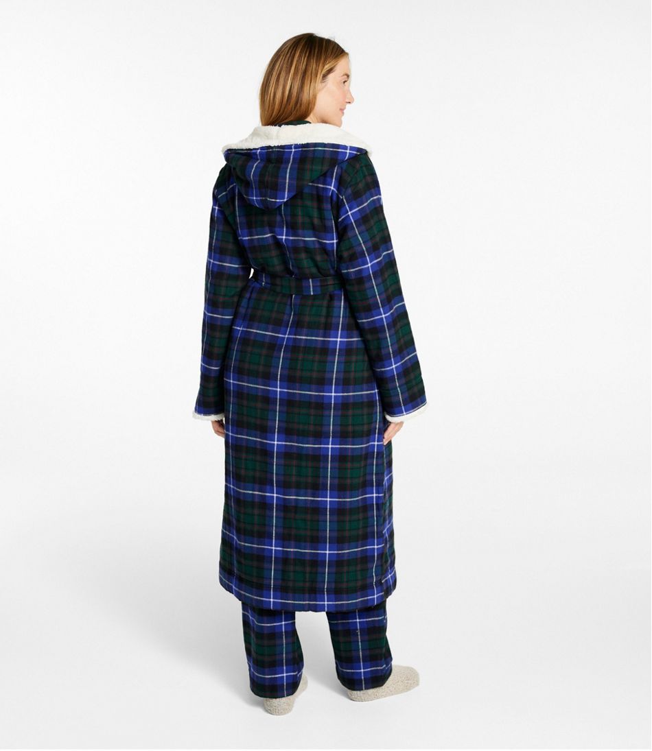 L.L.Bean | Women's Scotch Plaid Flannel Robe, Sherpa-Lined Long