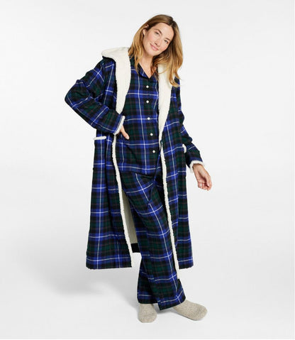 L.L.Bean | Women's Scotch Plaid Flannel Robe, Sherpa-Lined Long