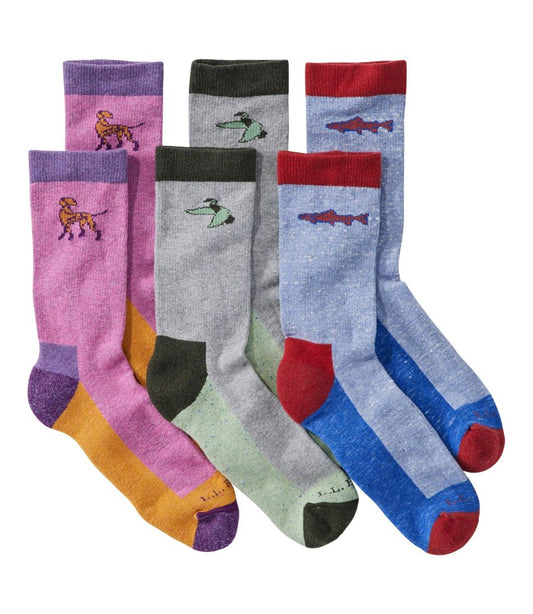 L.L.Bean | Adults' Wicked Soft Cotton Socks Animal Gift Set, 3-Pack