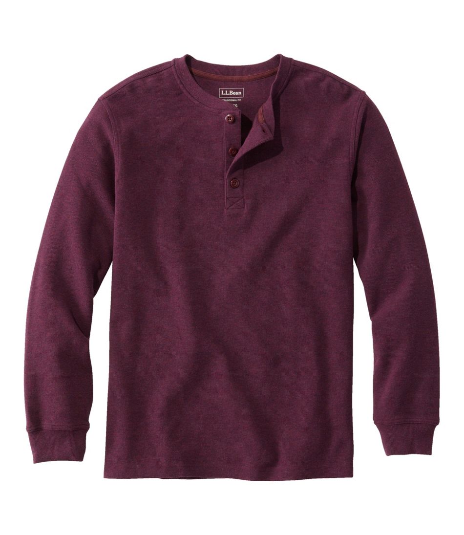 L.L.Bean | Men's Unshrinkable Mini-Waffle Henley, Long-Sleeve Traditional Fit